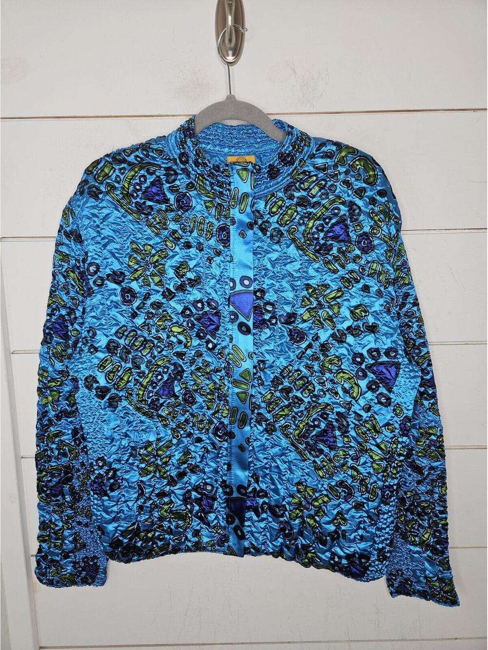 Ruby Rd. XL turquoise blue, green & black printed quilted puffy jacket